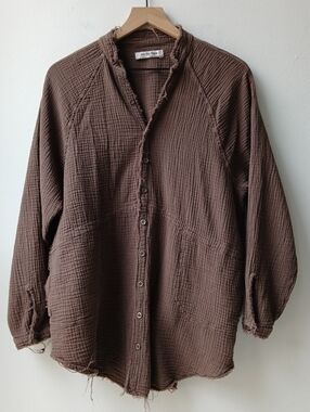 We The Free People Cotton Gauze Button Front Shirt Brown Small